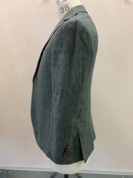 Mens, Sportcoat/Blazer, ANGELICO, Sage Green, Gray, Linen, 2 Color Weave, 36S, Single Breasted, 2 Buttons,  Notched Lapel, 3 Pockets 2 Patch,