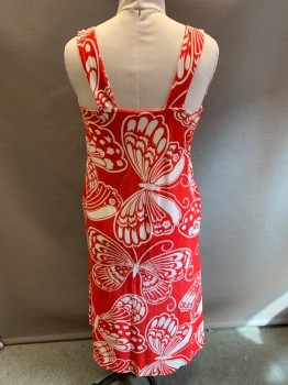 NO LABEL, Red, White, Cotton, Insects Print, Sleeveless, Butterfly Print, Pullover, Side Pockets