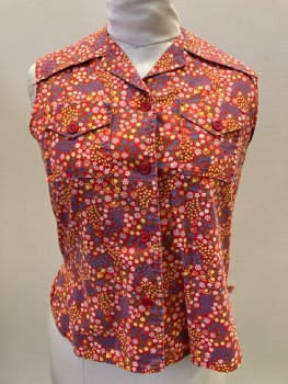Womens, Shirt, N/L, B: 38, Red/ Multi-color, Floral Print, C.A., Sleeveless, B.F. 2 Pockets