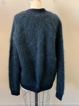 Womens, Sweater, ACNE STUDIOS, Teal Blue, Wool, Solid, S, L/S, Button Front, V Neck, Hairy Textured, Top Pockets,