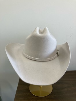 Mens, Cowboy Hat, LINEA DE ORO, 7 1/2, Beige Felt, Through Roads, Matching Band with Silver Buckle And Tip