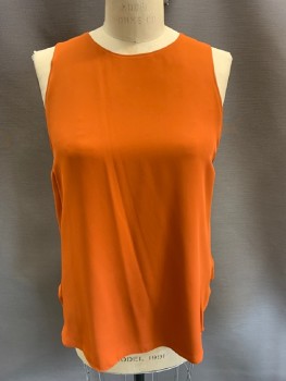 THEORY , Pumpkin Spice Orange, Silk, Polyester, Solid, Polyester Lining, Scoop Neck, Sleeveless, Key Hole Back With Single Covered Button, Button Back Panels At Waist