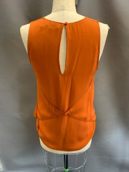 THEORY , Pumpkin Spice Orange, Silk, Polyester, Solid, Polyester Lining, Scoop Neck, Sleeveless, Key Hole Back With Single Covered Button, Button Back Panels At Waist