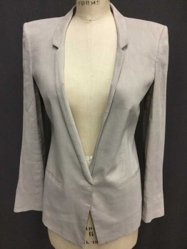 Womens, Blazer, HELMUT LANG, Beige, Polyester, Rayon, Solid, 0, 1 Hidden Button, Single Breasted, Narrow Notched Lapel, 2 Pockets, 4 On Sleeves Buttons,