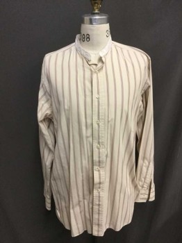 N/L, Cream, Red, Black, White, Cotton, Stripes - Pin, Stripes - Vertical , Working Class Shirt, Long Sleeve Button Front, Band Collar, Body Is Pinstripe, Collar Is Solid White, Multiple,