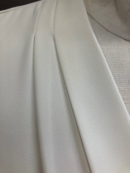 CALVIN KLEIN, Ivory White, Polyester, Spandex, Solid, V-neck With Dbl Pleats On Each Side, One CF Pleat, Slvls