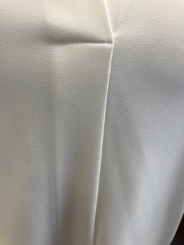 CALVIN KLEIN, Ivory White, Polyester, Spandex, Solid, V-neck With Dbl Pleats On Each Side, One CF Pleat, Slvls