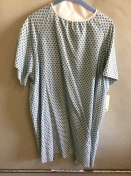 Unisex, Patient Gown, FASHION SEAL, Lt Blue, Black, Polyester, Cotton, Geometric, L, LT BLUE with BLACK SNOWFLAKES, Short Sleeve,  Lacing/Ties,  