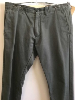 Mens, Casual Pants, J CREW, Dk Olive Grn, Cotton, Solid, 29, 34, Flat Front,  Zip Front, 4 Pockets,