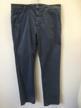 Mens, Casual Pants, AG, Slate Blue, Cotton, Lycra, Solid, 30, 34, Flat Front, Zip Front,