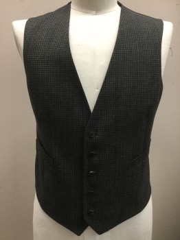 Mens, Suit, Vest, BOGLIOLI, Black, Gray, Navy Blue, Wool, Houndstooth, 40, 5 Buttons, Single Breasted,
