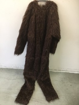 MTO, Dk Brown, Beige, Polyester, BIGFOOT Onesie, Head with Mask, Hands, Feet, Extra Fur Pieces, Head Has Chinstrap and Sits Above Wearer's Head