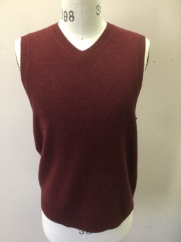 Mens, Sweater Vest, CLUB ROOM, Maroon Red, Wool, Solid, S, Knit, Pullover, V-neck