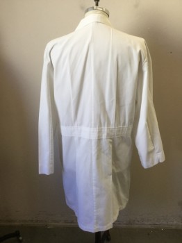DICKIES, White, Cotton, Solid, Mens, Button Front, Notched Lapel, Long Sleeves, 3 Patch Pocket,