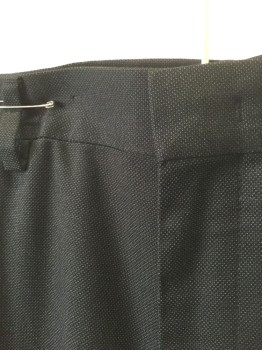 N/L, Black, Charcoal Gray, Polyester, Viscose, Birds Eye Weave, Black with Charcoal Dotted Texture Birdseye Weave, Flat Front, Zip Fly, 4 Pockets, Straight Leg