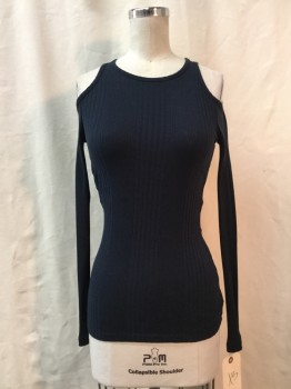 FRAME, Navy Blue, Cotton, Synthetic, Solid, Navy, Ribbed, Long Sleeves, Open Shoulders