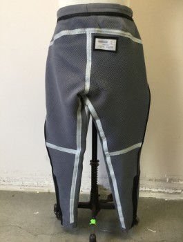 NIKE, Gray, Black, Silver, Chrome Metallic, Bronze Metallic, Polyester, Geometric, Thick Polyester Jersey Track Pant Turned Inside Out, Heat Fused Ribbon Details in Black and Silver, Honey Comb Texture, Drawstring Waistband, Zip Ankles