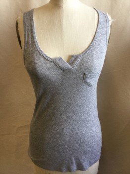 KENSIE, Heather Gray, Rayon, Spandex, Heathered, Ribbed, Over Lap Small V-Scoop Neck, 1.5" Straps, 1 Small Pocket