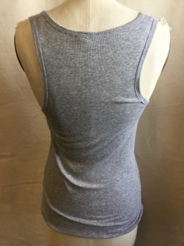 KENSIE, Heather Gray, Rayon, Spandex, Heathered, Ribbed, Over Lap Small V-Scoop Neck, 1.5" Straps, 1 Small Pocket