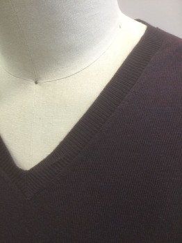 Mens, Pullover Sweater, JOSEPH ABBOUD, Dk Purple, Wool, Solid, L, Knit, V-neck, Long Sleeves