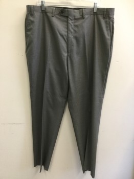 MICHAEL KORS, Gray, White, Polyester, Rayon, Stripes, Gray with Small White Stripes, Flat Front, Button Tab, Zip Fly, 4 Pockets, Belt Loops, Suspender Buttons