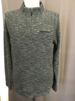 MARC ANTHONY, Black, Gray, Cotton, Polyester, Stripes - Static , Pull Over Sweat Shirt, Zip Neck, Mock Neck, Zip Chest Pocket