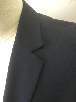 HUGO BOSS, Navy Blue, Wool, Spandex, Solid, Dark Navy, Single Breasted, Notched Lapel, 2 Buttons, 3 Pockets