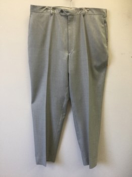 JOS A. BANK, Lt Gray, Polyester, Rayon, Solid, Flat Front, Button Tab Waist, Zip Fly, 4 Pockets, Straight Leg