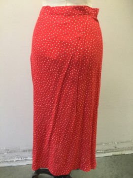 Womens, Skirt, Long, H&M, Red, Ivory White, Viscose, Dots, W26, 6, Wrap Skirt, 5 Buttons,