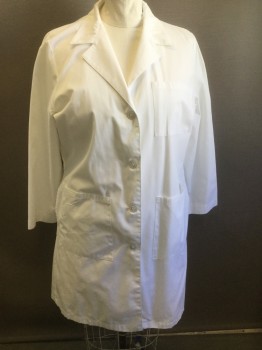 LANDAU, White, Poly/Cotton, Solid, Women's Fit, 4 Button Front, Notched Lapel, Long Sleeves, 3 Pockets, Back Waist Panel with 2 Buttons,