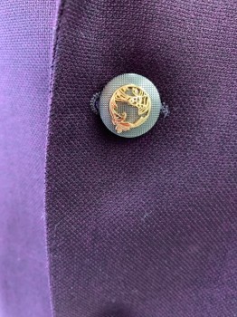 VERSACE, Aubergine Purple, Wool, Solid, 2 Fancy Button Front, Notched Lapel, 3 Pockets,
