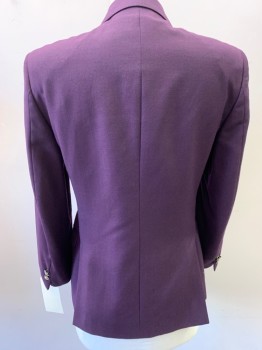 Mens, Sportcoat/Blazer, VERSACE, Aubergine Purple, Wool, Solid, 38 S, 2 Fancy Button Front, Notched Lapel, 3 Pockets,