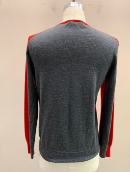 PAUL SMITH, Red, Gray, Wool, Color Blocking, Solid, Front is Red, Back is Gray, Knit, Long Sleeves, Crew Neck