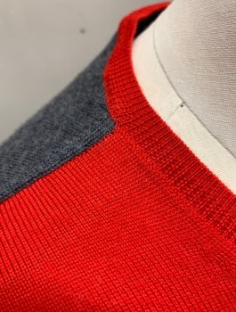 Mens, Pullover Sweater, PAUL SMITH, Red, Gray, Wool, Color Blocking, Solid, M, Front is Red, Back is Gray, Knit, Long Sleeves, Crew Neck
