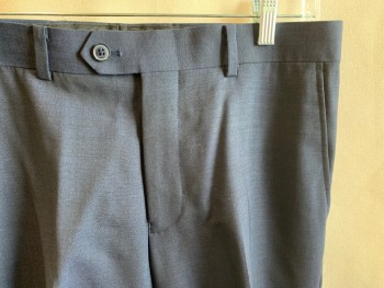 BAR III, Dk Blue, Wool, Solid, Flat Front, Zip Fly, Button Tab Closure, 4 Pockets