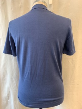 BRUNELLO CUCINELLI, French Blue, Cotton, Solid, Collar Attached, Half Button Front, Short Sleeves