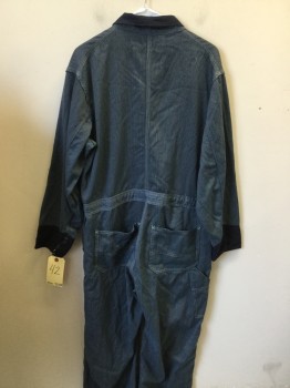 Mens, Coveralls/Jumpsuit, N/L, Navy Blue, Lt Blue, Cotton, Stripes - Vertical , 42, Long Sleeves, Button Front, Collar Attached, 6+ Pockets,