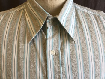 Mens, Dress Shirt, CEGO New York, White, Aqua Blue, Sage Green, Cotton, Stripes - Vertical , 16/32, Made To Order, Long Sleeves, Collar Attached, Button Front, 1 Pocket,