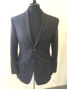 JIMMY AU'S, Navy Blue, Dk Brown, Wool, Check , Single Breasted, Collar Attached, Notched Lapel, 2 Buttons,  3 Pockets