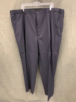 Mens, Suit, Pants, ROCHESTER, Midnight Blue, Wool, Stripes - Shadow, Stripes - Pin, 50/29, Pleated, 4 Pockets, Zip Fly, Belt Loops,