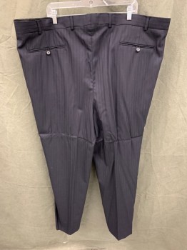 Mens, Suit, Pants, ROCHESTER, Midnight Blue, Wool, Stripes - Shadow, Stripes - Pin, 50/29, Pleated, 4 Pockets, Zip Fly, Belt Loops,