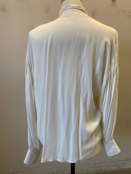 Mens, Historical Fiction Shirt, ATLANTIC CONNECTION, Off White, Polyester, Solid, M, Long Sleeve Button Front, Wing Collar, Ruffled Jabot Attached at Front, Gathered Poufy Sleeves, Pirate, 1980's New Romantic, Seinfeld's "Puffy Shirt"