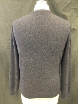 Mens, Pullover Sweater, THE MEN'S STORE, Charcoal Gray, Cashmere, Heathered, M, Charcoal/Navy Heathered, Ribbed Knit V-neck, Long Sleeves, Ribbed Knit Cuff/Waistband  *Hole Back Right Shoulder Seam