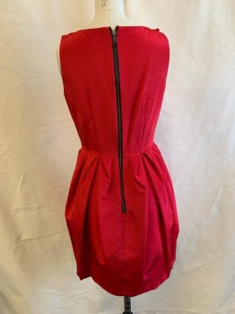 TAYLOR, Red, Acetate, Cotton, Solid, Back Zipper, Knotted Appliqué, Large Box Pleats, Exposed Teeth Zipper