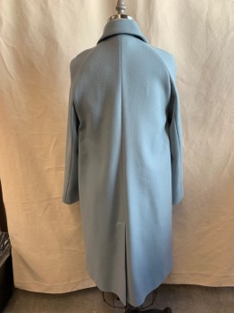 SEMICOUTURE, Lt Blue, Wool, Solid, Full Length, Raglan Sleeve, Single Breasted, Button Front, 2 Pockets, Back Hem Vent