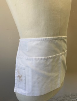 SURFAS, White, Poly/Cotton, Solid, Twill, 3 Pockets/Compartments, Self Ties at Waist, **Dirty on One Pocket