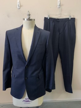Mens, Suit, Jacket, BROOKS BROTHERS, Navy Blue, Blue, Wool, Plaid, 42R, 2 Buttons, Single Breasted, Notched Lapel, 3 Pockets,