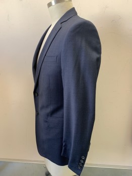 Mens, Suit, Jacket, BROOKS BROTHERS, Navy Blue, Blue, Wool, Plaid, 42R, 2 Buttons, Single Breasted, Notched Lapel, 3 Pockets,