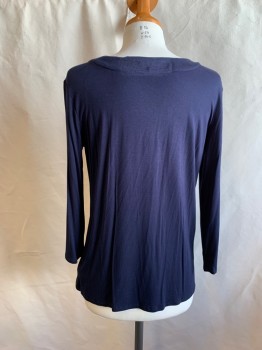 Womens, Top, ARABELLA, Navy Blue, Rayon, Spandex, Solid, S, Pleated V-neck, Pleated at Shoulder Seams, 3/4 Sleeve