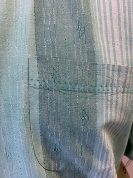 Mens, Casual Shirt, TOMMY BAHAMA, Mint Green, Ice Green, Sea Foam Green, Silk, Stripes - Vertical , XL, Embroidered Textured Stripe, Short Sleeves, Button Front, Collar Attached, 1 Pocket,